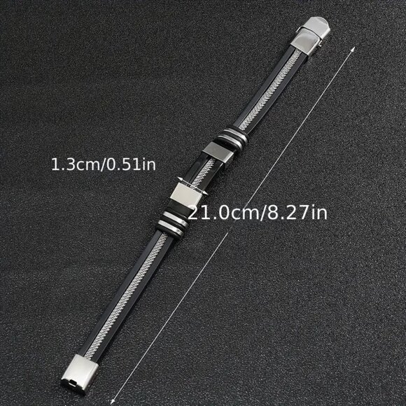 Bracelet Wrist Cuff Bangle Stainless Steel Wire Black Masculine Stylish Trendy - Picture 4 of 4